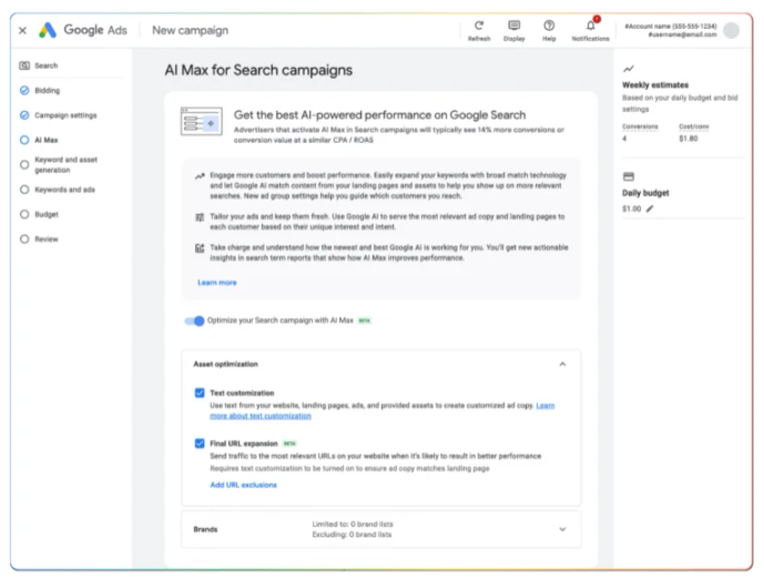 AI Max for Search im Google Ads Konto